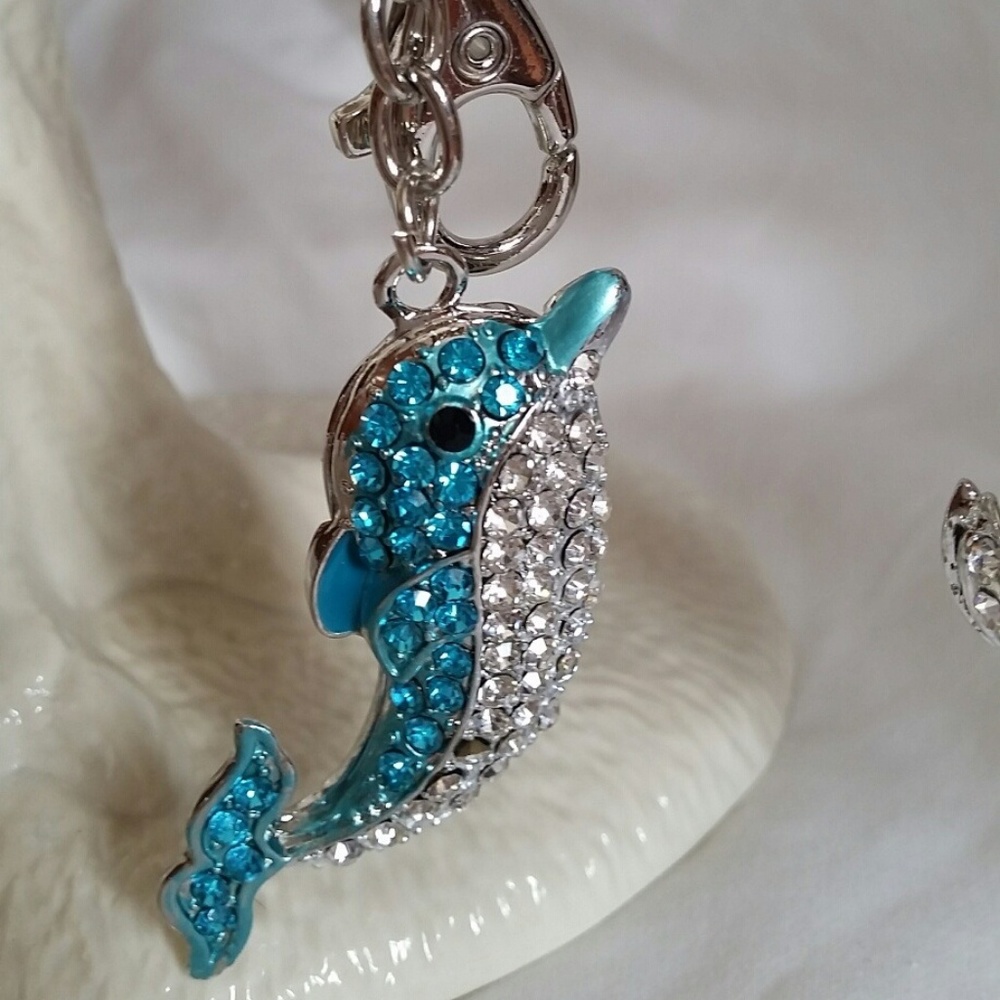 Dolphin Rhinestone Keychain Bag Charm w/pouch